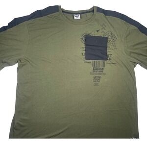 GTL4 Mens 4XB‎ Olive Green T-Shirt Black Shoulders Pocket Graphic Print Street
